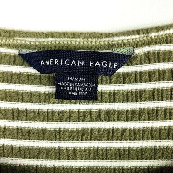 American Eagle Green Striped Lettuce Babydoll Top - Picture 3 of 5